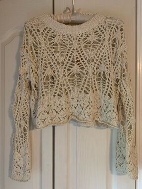 NATURAL LIFE Cream Crochet Open-Weave layering Sweater